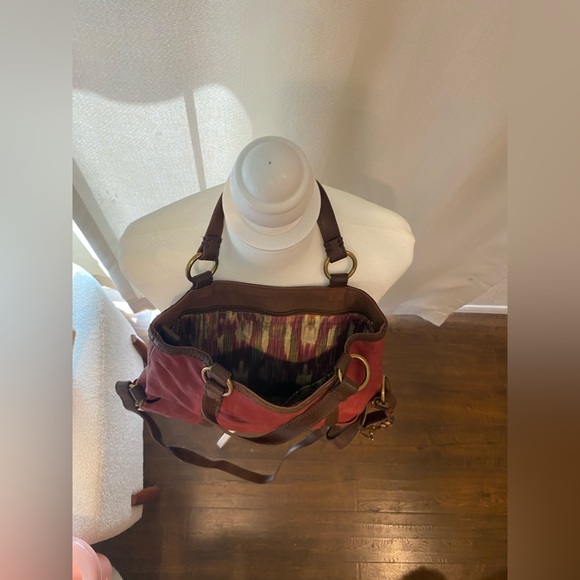 Lucky brand brown/burgundy shoulder satchel bag with stripped colored lining - Picture 12 of 12